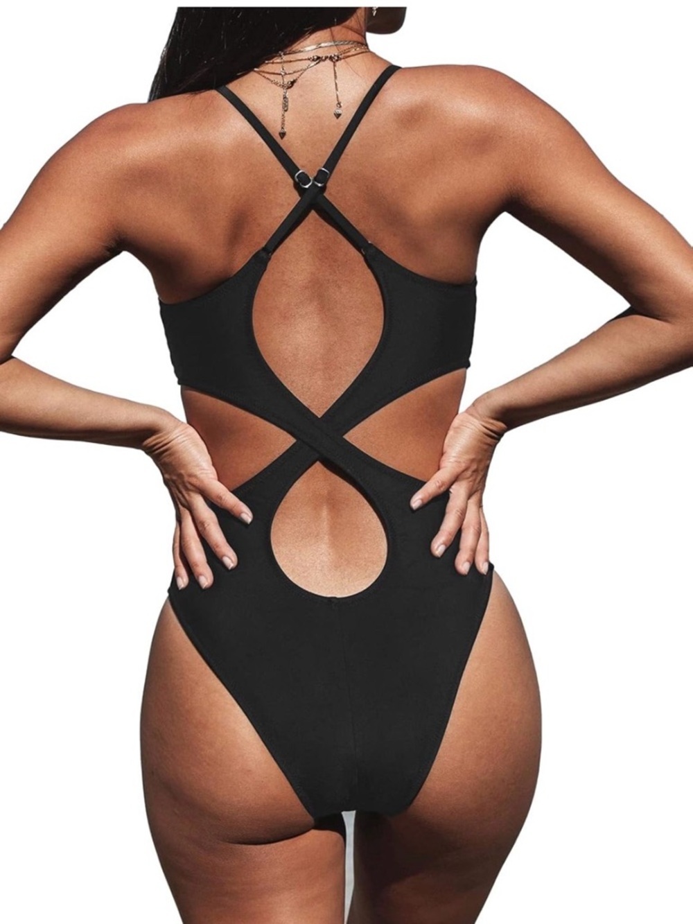 Cupshe Black V-Neck One-Piece Swimsuit XS - Picture 4 of 10